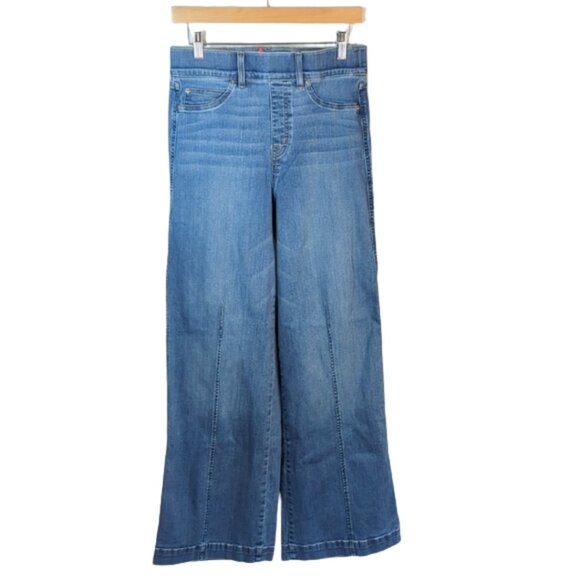 Spanx Seamed Front Wide Leg Jeans Large Vintage Indigo Slimming l Size Medium - Picture 2 of 8